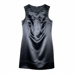 Max & Cleo Black satin finish knee length cocktail shift dress size 2 B120